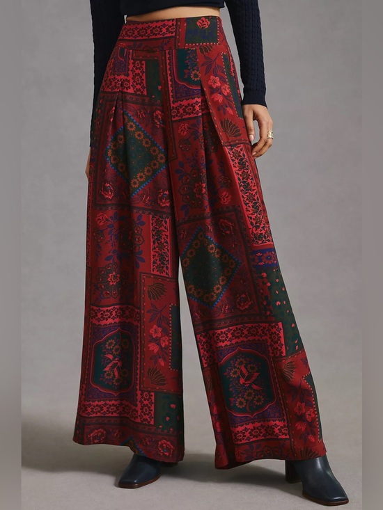 FARM Rio Pants - NWT Farm Rio Wide-Leg Pants Bohemian Folk Textile Patchwork Ethnic Red Size M